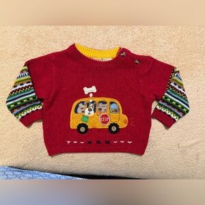 Red Sweater with School Bus Design